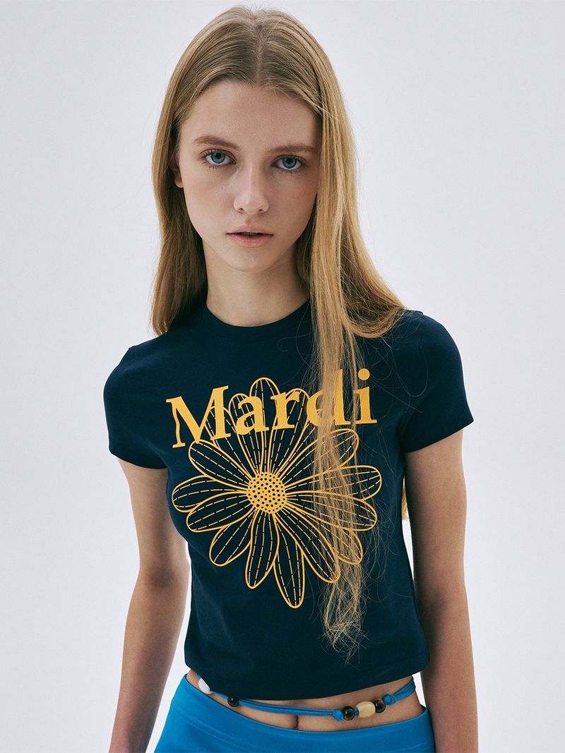 Mardi Mercredi - CROPPED TSHIRT FLOWERMARDI_NAVY TANGERINE - MARDI MERCREDI  마르디 메크르디