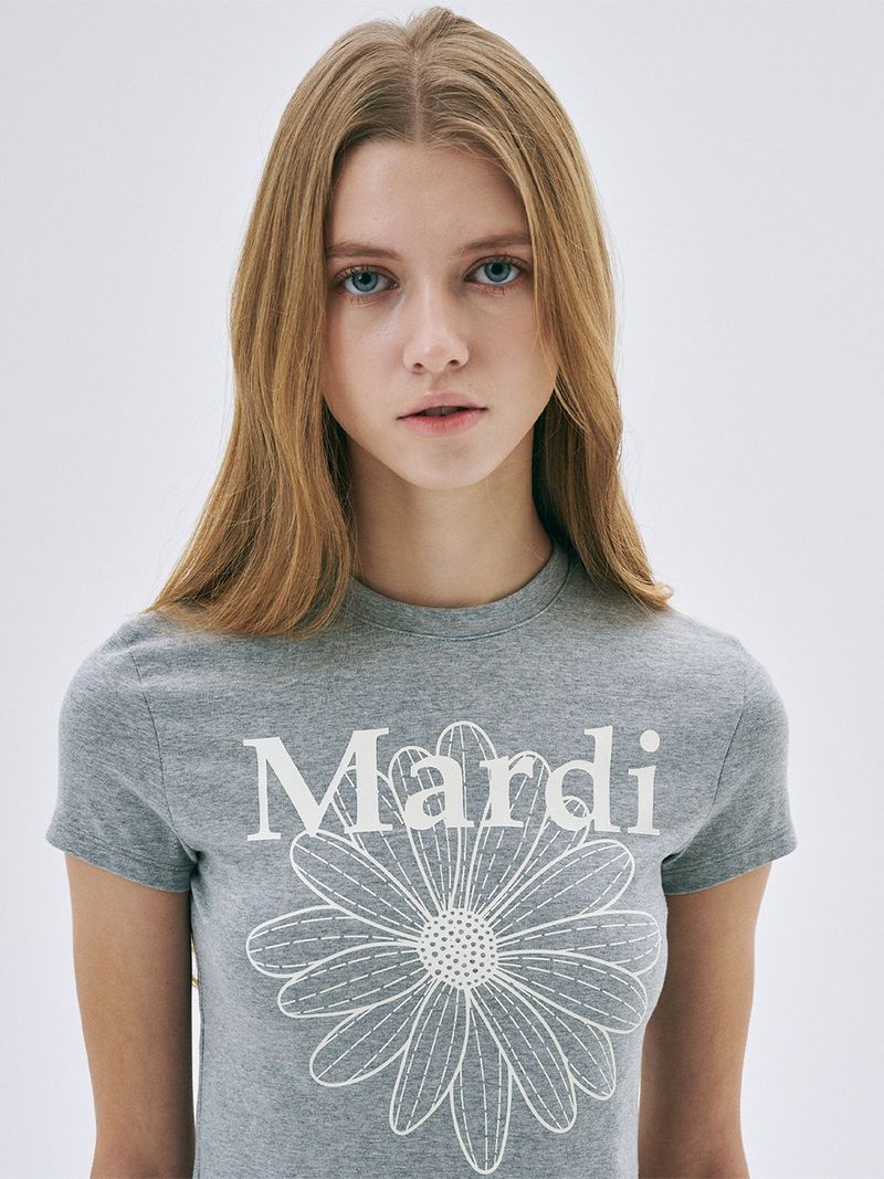 Mardi Mercredi - CROPPED TSHIRT FLOWERMARDI_GREY IVORY - MARDI MERCREDI  마르디 메크르디