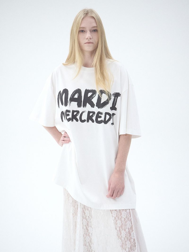 Mardi Mercredi - OVERSIZED TSHIRT BRUSH LOGO CONTRAST_IVORY BLACK