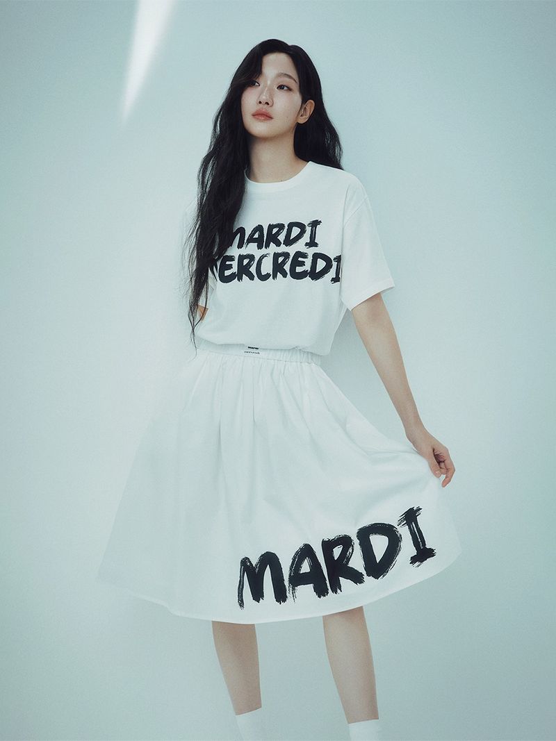 Mardi Mercredi - VOLUME MIDI SKIRT BRUSH LOGO_WHITE 