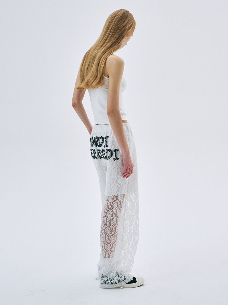 Mardi Mercredi - PANTS BRUSH LOGO FLOWER LACE_IVORY 