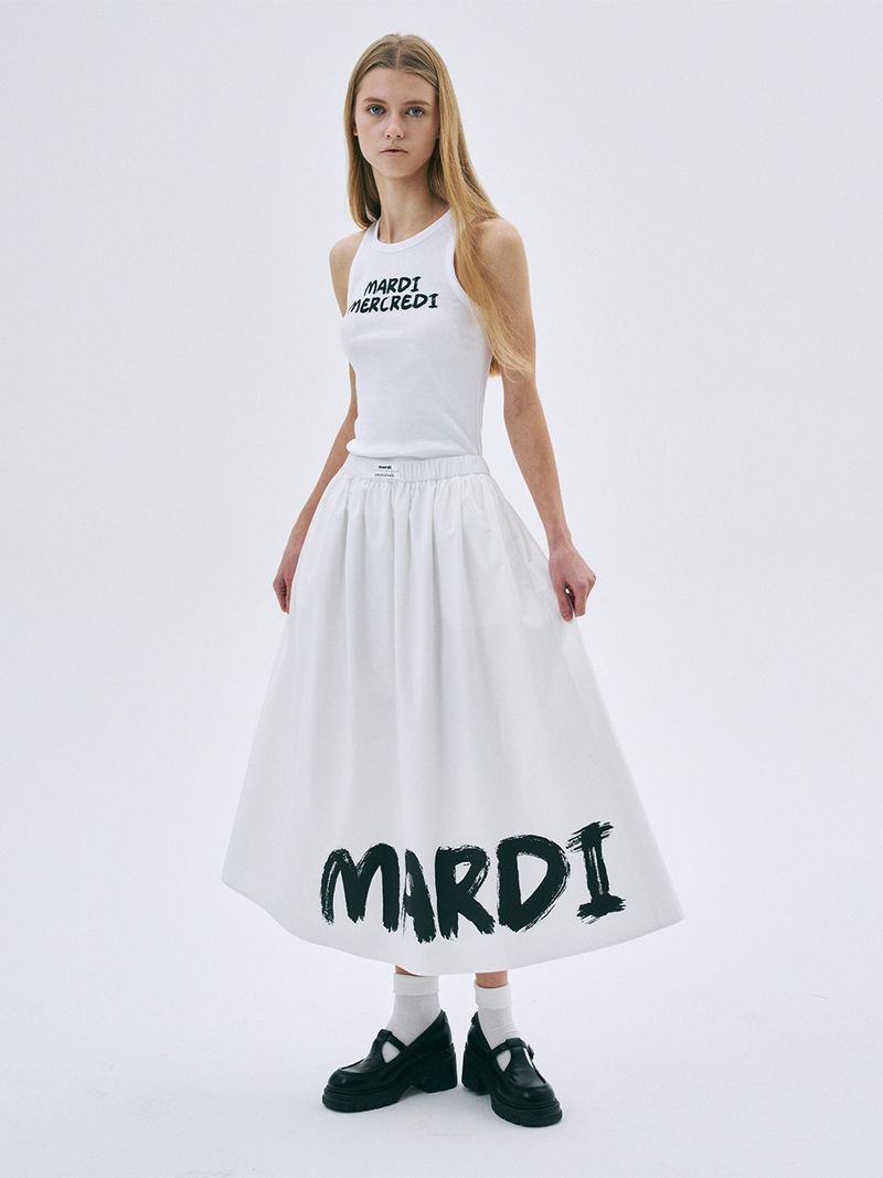 Mardi Mercredi - VOLUME MAXI SKIRT BRUSH LOGO_WHITE