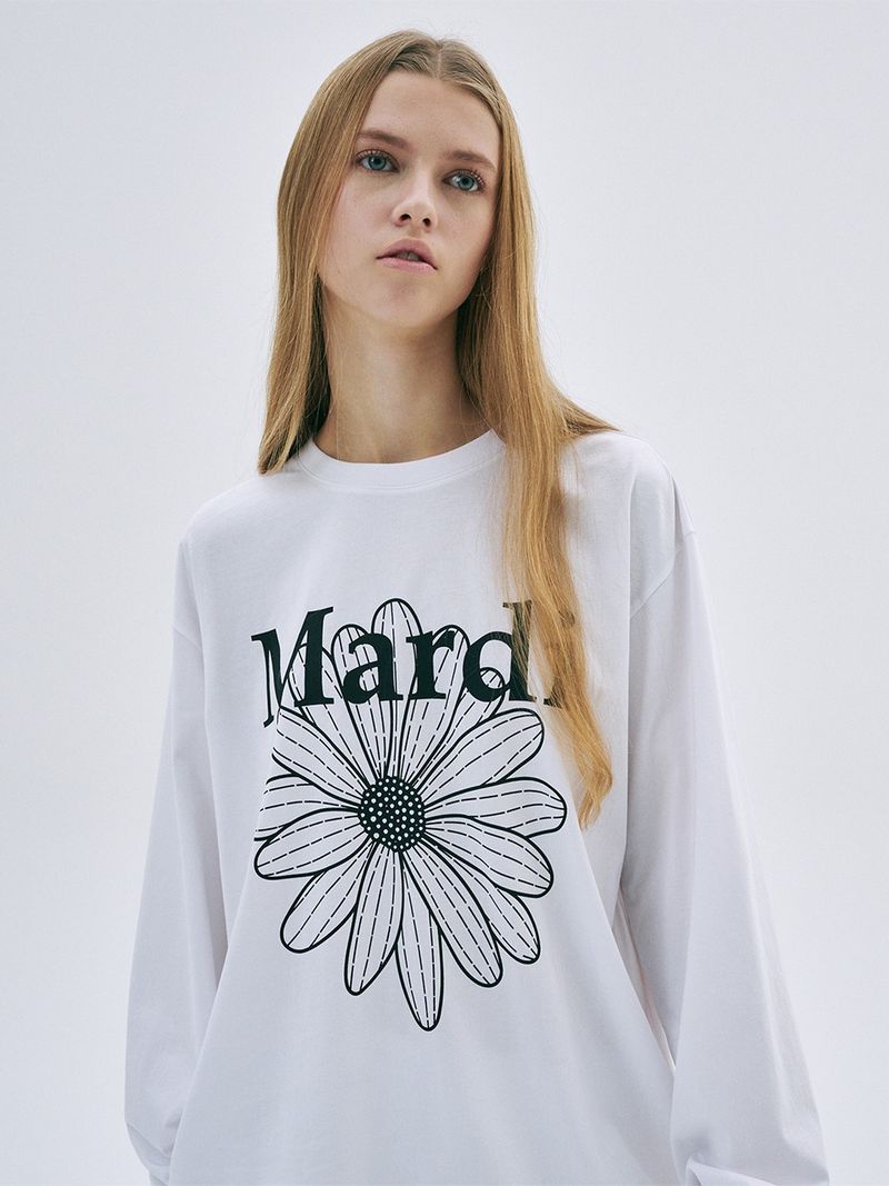 Mardi Mercredi - UNISEX TSHIRT LONG SLEEVE FLOWERMARDI_WHITE BLACK 