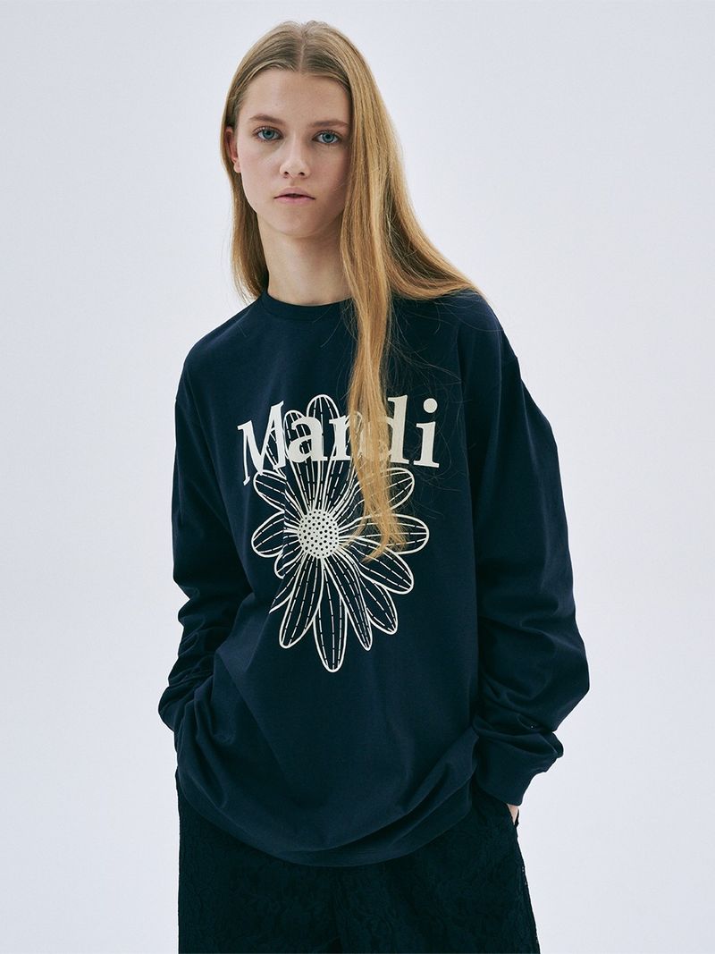 Mardi Mercredi - UNISEX TSHIRT LONG SLEEVE FLOWERMARDI_NAVY IVORY 