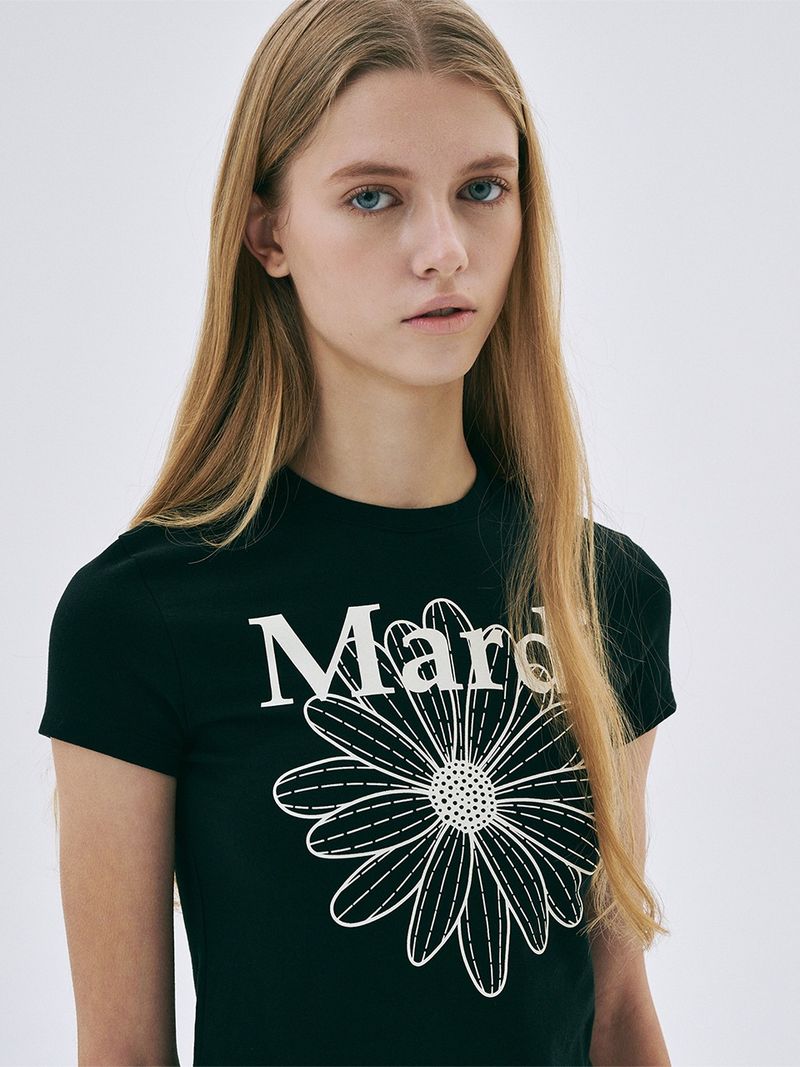 Mardi Mercredi - CROPPED TSHIRT FLOWERMARDI_BLACK IVORY - MARDI MERCREDI  마르디 메크르디