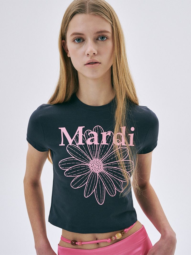 Mardi Mercredi - CROPPED TSHIRT FLOWERMARDI_CHARCOAL PINK - MARDI MERCREDI  마르디 메크르디