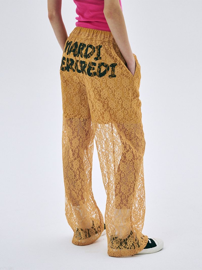 Mardi Mercredi -  PANTS BRUSH LOGO FLOWER LACE_MUSTARD 