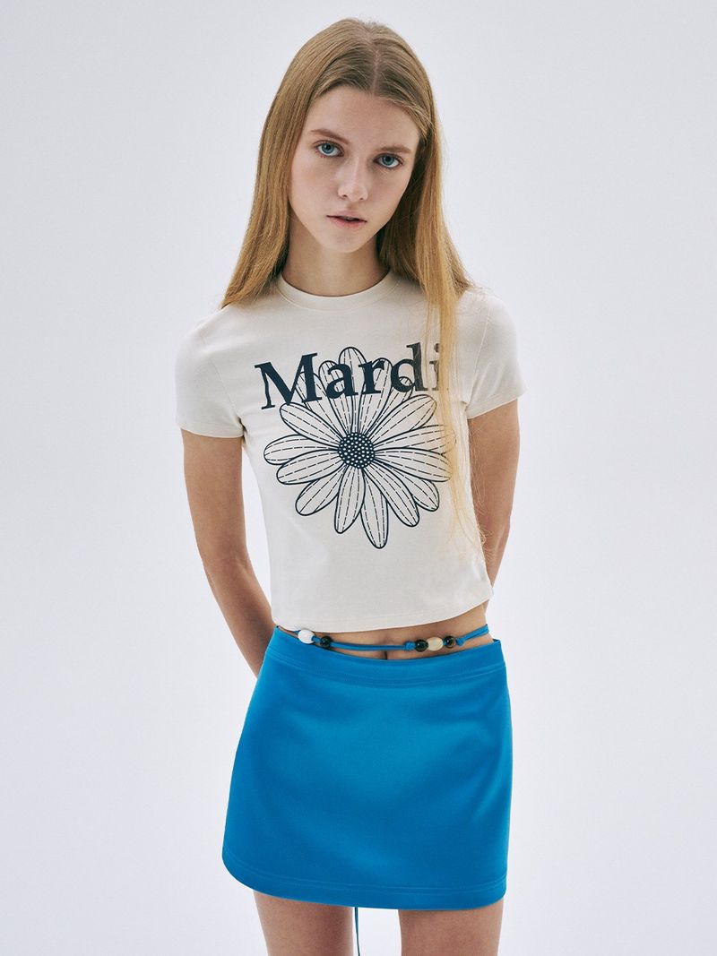 Mardi Mercredi - CROPPED TSHIRT FLOWERMARDI_CREAM NAVY - MARDI MERCREDI  마르디 메크르디