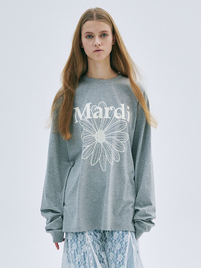Mardi Mercredi - UNISEX TSHIRT LONG SLEEVE FLOWERMARDI_GREY IVORY 