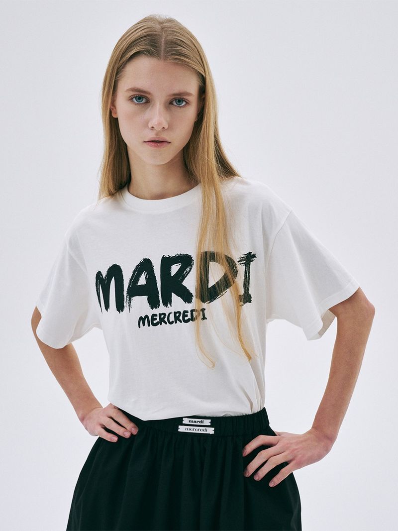 Mardi Mercredi - TSHIRT BRUSH LOGO CONTRAST_IVORY BLACK