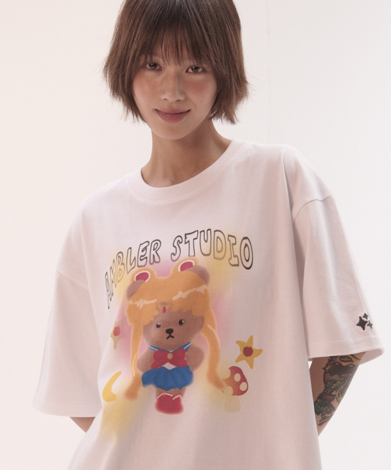 韓國 AMBLER - Unisex Sailor Bear Embroidered Short Sleeve T-Shirt AS1208 (White)
