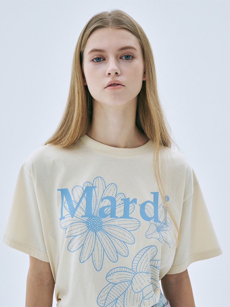 Mardi Mercredi - TSHIRT TRIPLE FLOWER_BUTTER ASHBLUE