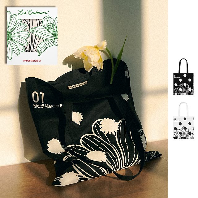 韓國 MARDI MERCREDI - CANVAS BAG FLOWER DOTS 花花點點帆布袋
