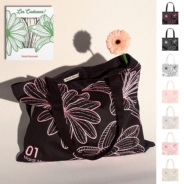 韓國 MARDI MERCREDI - CANVAS BAG TRIPLE FLOWER 三花帆布袋