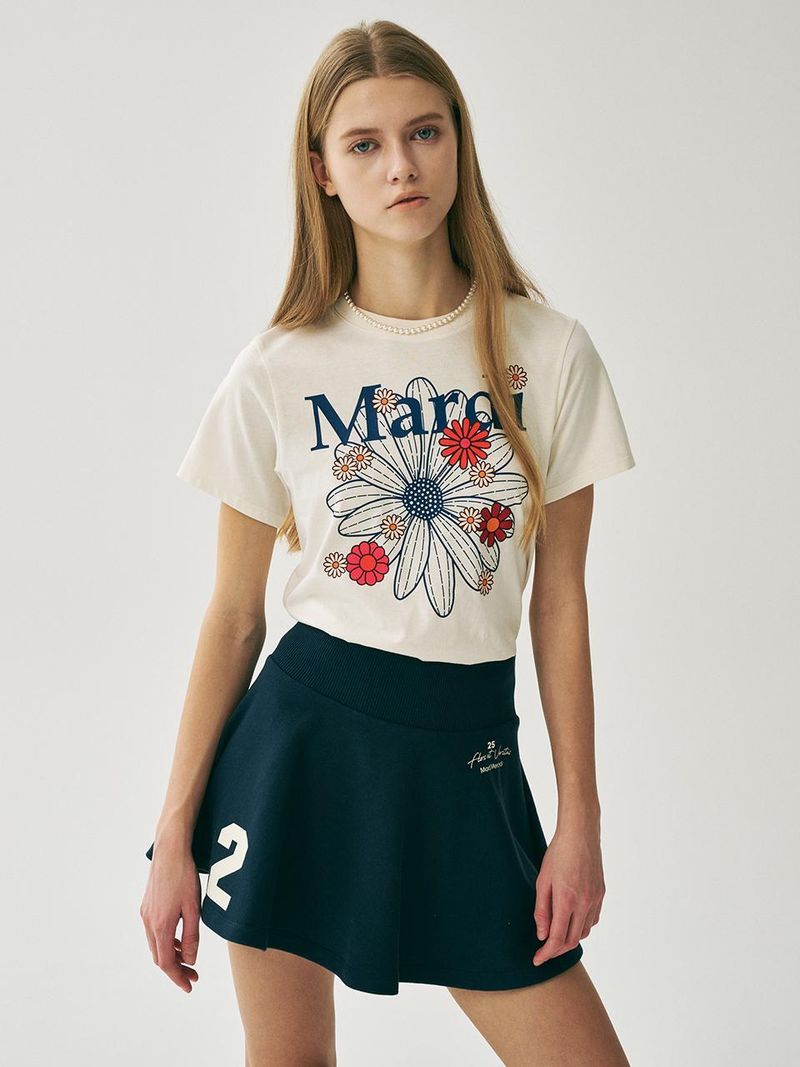 Mardi Mercredi - SLIM TSHIRT FLOWERMARDI BLOSSOM_CREAM VINTAGEBLUE