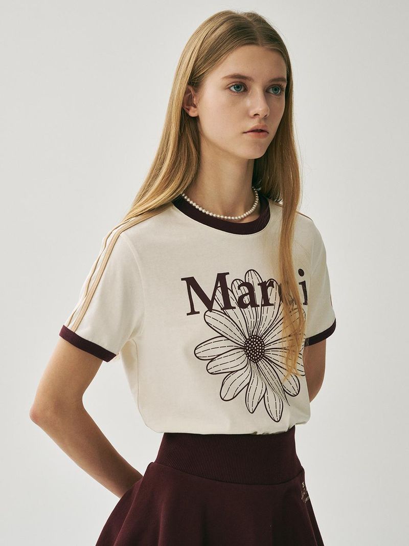 Mardi Mercredi - LINGER TSHIRT FLOWERMARDI_CREAM BURGUNDY 