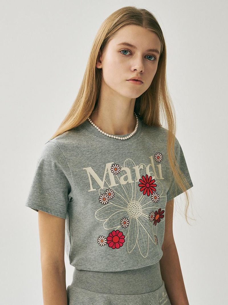 Mardi Mercredi - SLIM TSHIRT FLOWERMARDI BLOSSOM_GREY IVORY