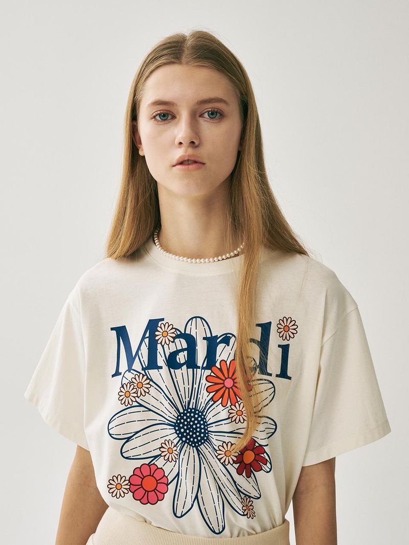 Mardi Mercredi - TSHIRT FLOWERMARDI BLOSSOM_CREAM VINTAGEBLUE