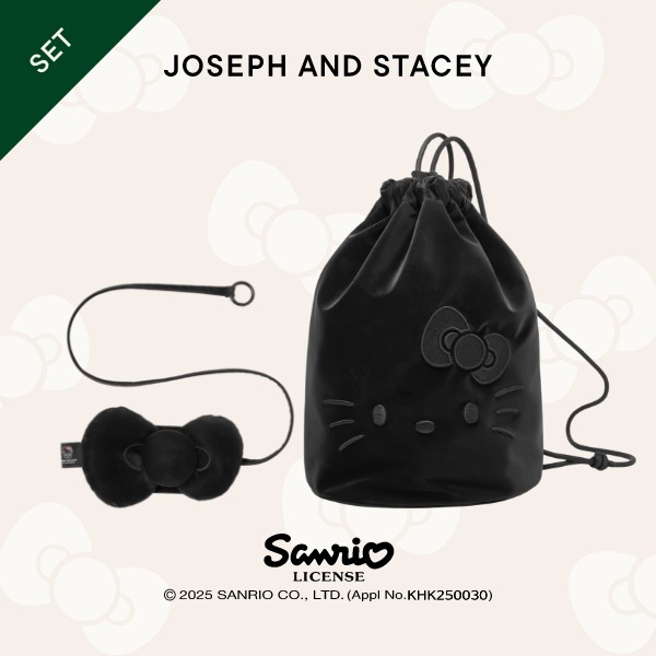 韓國 JOSEPH AND STACEY - [限量套裝] Hello Kitty 背包 (黑色)  + Hello Kitty 包包緞帶掛飾 (黑色) ♡
