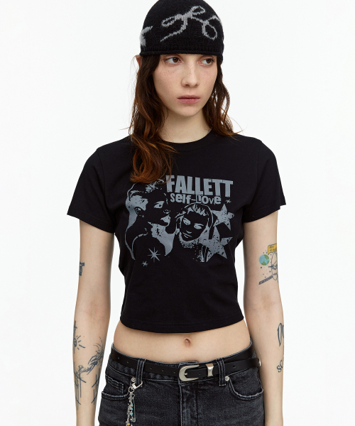 [韓國限時優惠] 韓國 FALLETT - Self-Love Crop Short Sleeve T-Shirt Black