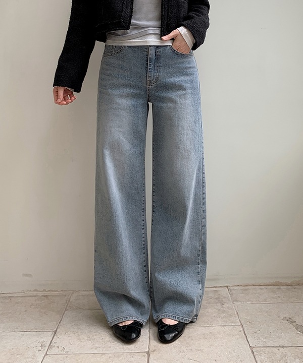 shopperland - [S-XL] 아펠 데일리 롱 세미 와이드 데님 팬츠♡韓國女裝褲