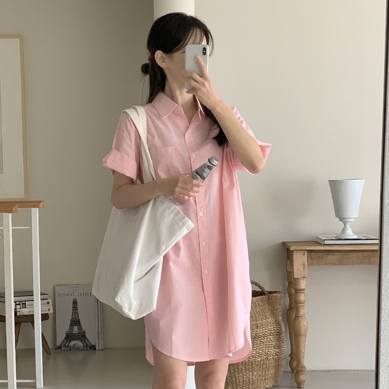 attrangs - 아뜨랑스 - (여름내내) 핀르 루즈핏 반팔 셔츠 미니 원피스♡韓國女裝連身裙
