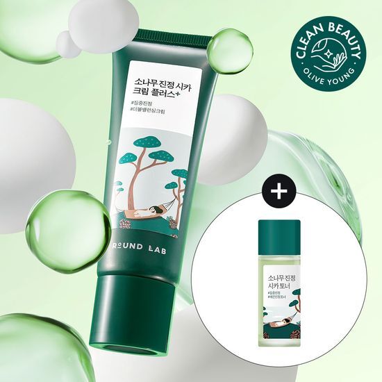 韓國 Olive Young 特別優惠套裝 - Round Lab Pine Calming Cica Cream Plus 松樹舒緩積雪草面霜 60ml (+爽膚水 20ml)