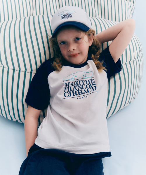 韓國 MARITHE FRANCOIS GIRBAUD KIDS - CINNAMOROLL OVER FIT RAGLAN LOGO TEE navy