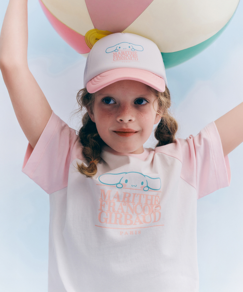 韓國 MARITHE FRANCOIS GIRBAUD KIDS -  CINNAMOROLL OVER FIT RAGLAN LOGO TEE light pink 