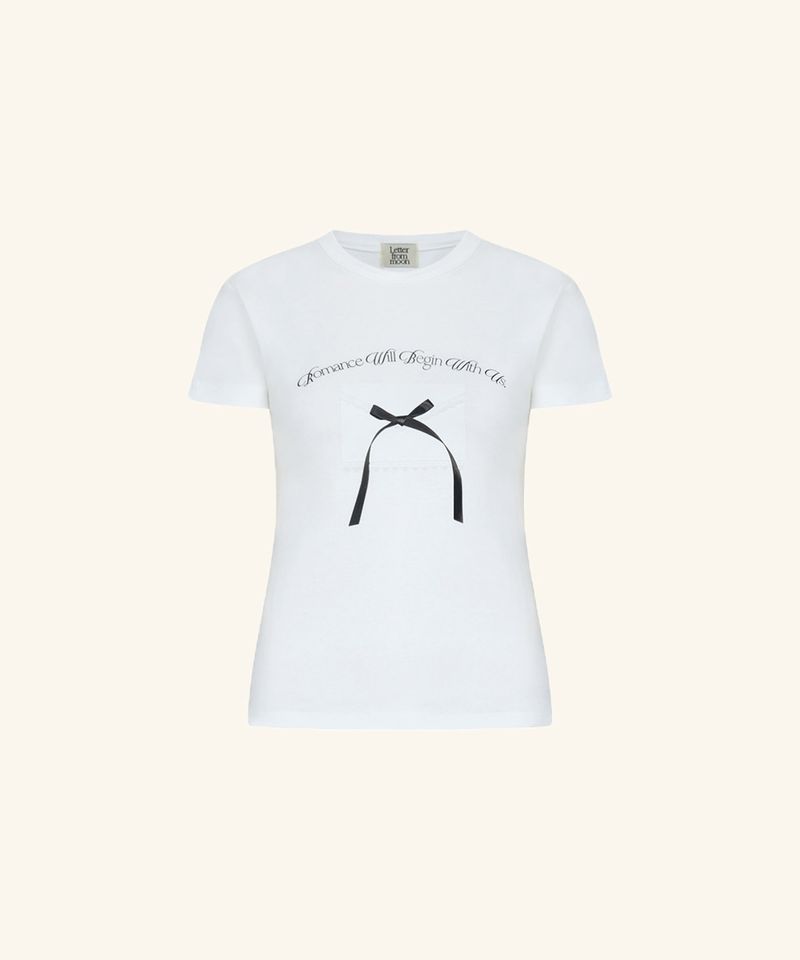 韓國 LETTER FROM MOON - Ribbon Letter Slim T-shirts ( White )