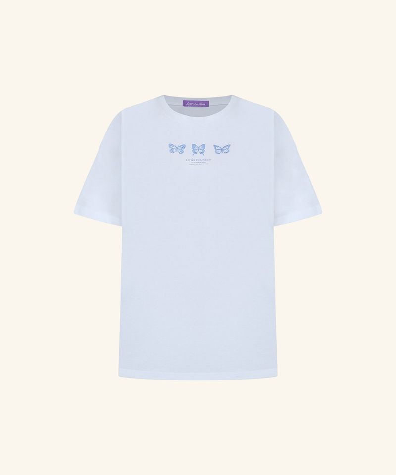 韓國 LETTER FROM MOON - Triple Butterfly Over-fit Short Sleeve T-shirts ( White & Blue )