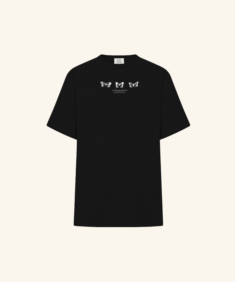 韓國 LETTER FROM MOON - Triple Butterfly Embroidery Oversized Fit T-Shirt ( black )