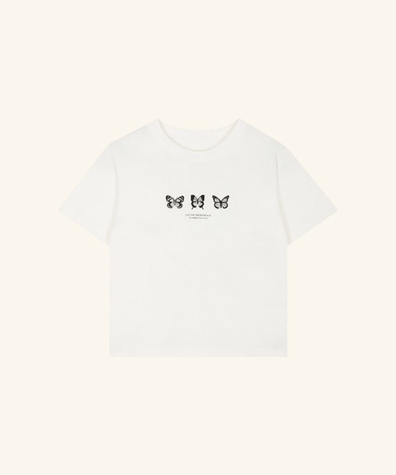 韓國 LETTER FROM MOON -  Triple Butterfly Crop Short Sleeve T-shirts ( White)j| Jennie 同款!!