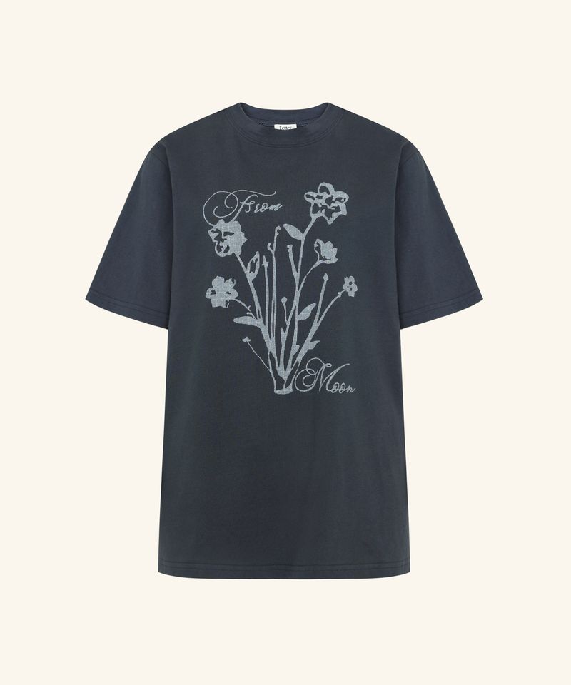 韓國 LETTER FROM MOON - Dot Flower Overfit T-Shirt ( Charcoal )