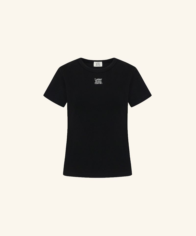 韓國 LETTER FROM MOON - Logo Silver Embroidered Slim Fit T-shirt ( Black )