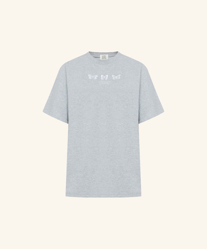 韓國 LETTER FROM MOON - Triple Butterfly Embroidery Oversized Fit Short Sleeve T-Shirt ( Melange Grey )