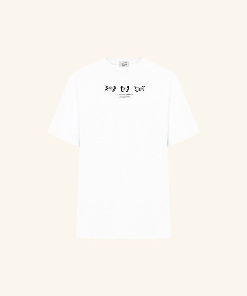 韓國 LETTER FROM MOON - Triple Butterfly Embroidery Oversized Fit T-Shirt ( white )