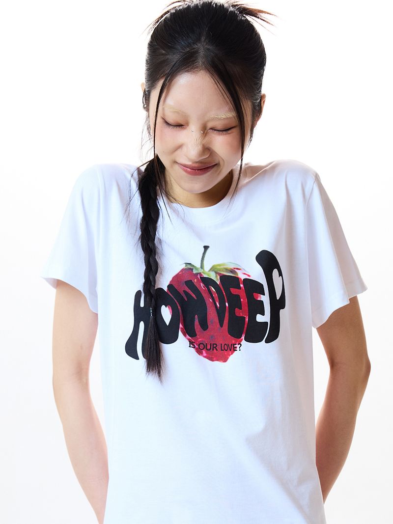 韓國 LUVISTRUE - IM HOW DEEP STRAWBERRY TEE(WHITE)