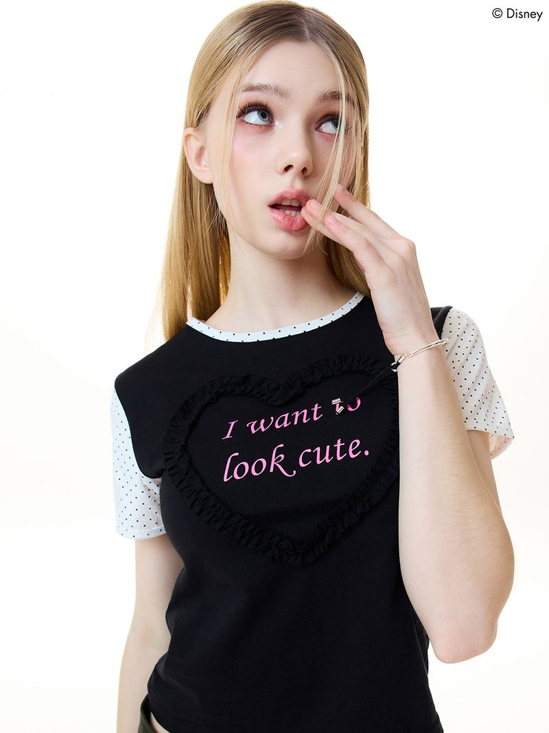 韓國 LUVISTRUE - [MARIE] FRILL LETTERING TEE(BLACK)