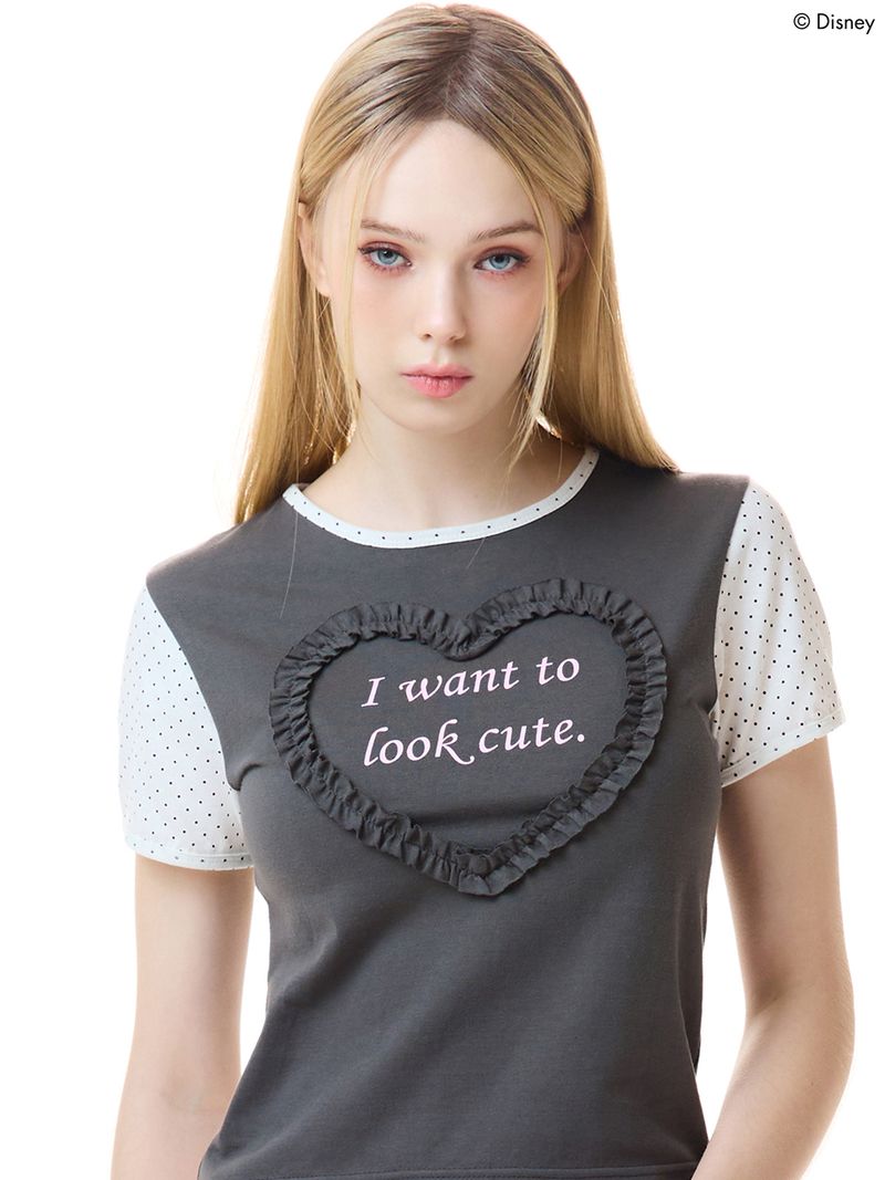韓國 LUVISTRUE - [MARIE] FRILL LETTERING TEE(CHARCOAL)