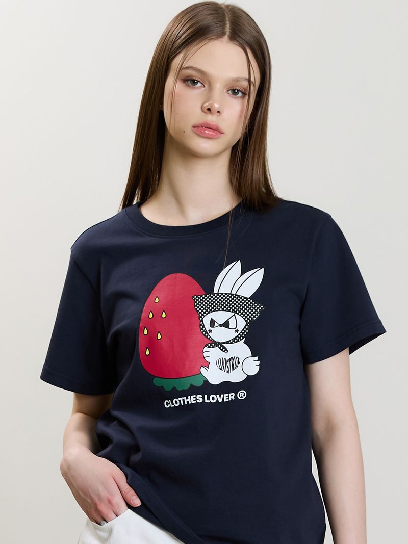 韓國 LUVISTRUE - SM STRAWBERRY RABBIT TEE(NAVY)