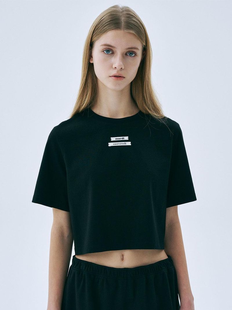 Mardi Mercredi - CROPPED BASIC TSHIRT DOUBLE LABEL_BLACK 