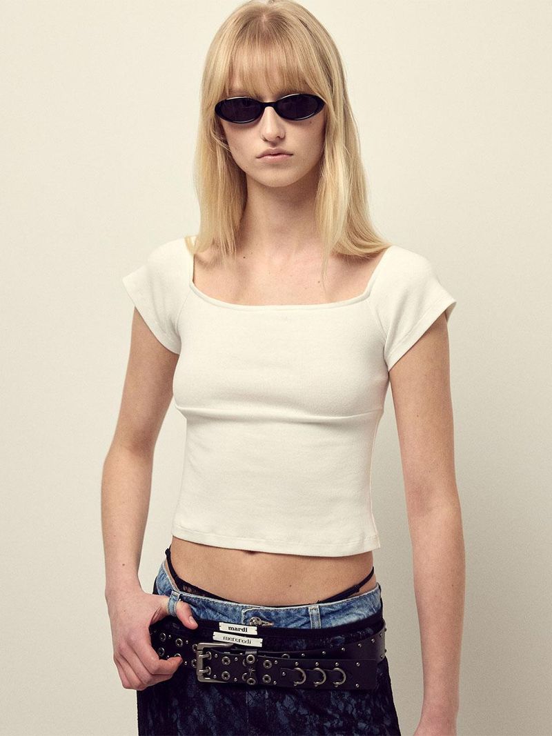 Mardi Mercredi - TOP SQUARE NECK DOUBLE LABEL_IVORY 