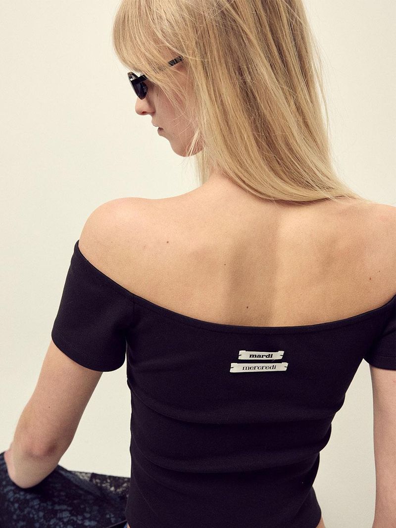 Mardi Mercredi - TOP SQUARE NECK DOUBLE LABEL_BLACK
