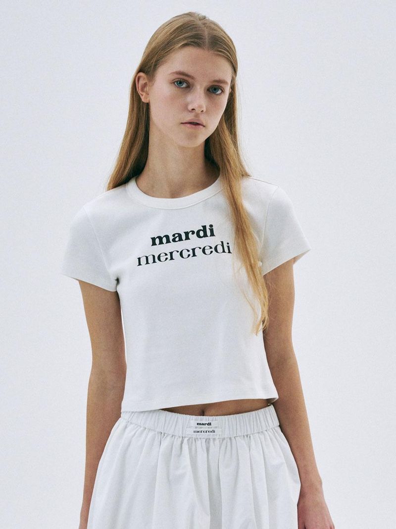 Mardi Mercredi - CROPPED FITTED TSHIRT DOUBLE LOGO_IVORY BLACK