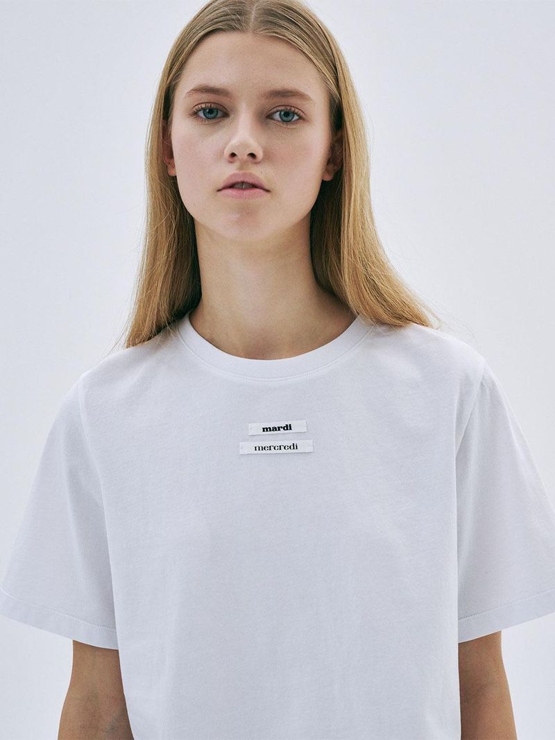 Mardi Mercredi - CROPPED BASIC TSHIRT DOUBLE LABEL_WHITE 