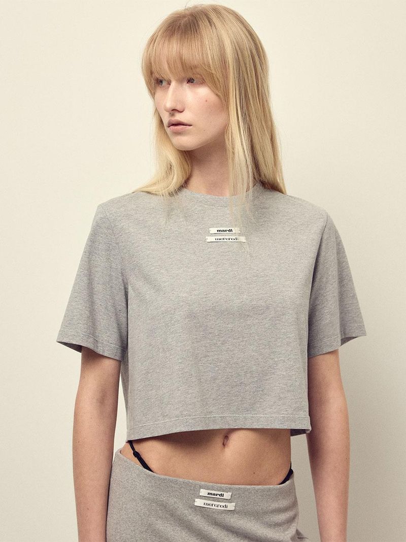 Mardi Mercredi - CROPPED BASIC TSHIRT DOUBLE LABEL_GREY 