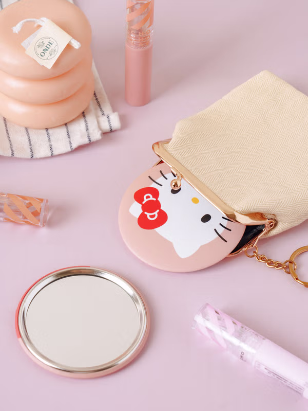 韓國 DAISO - Hello Kitty圓形手鏡 粉色♡HELLO KITTY