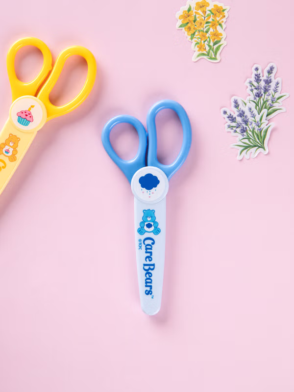 韓國 DAISO - 護心熊 安全蓋剪刀 藍&黃 2件套♡CARE BEAR