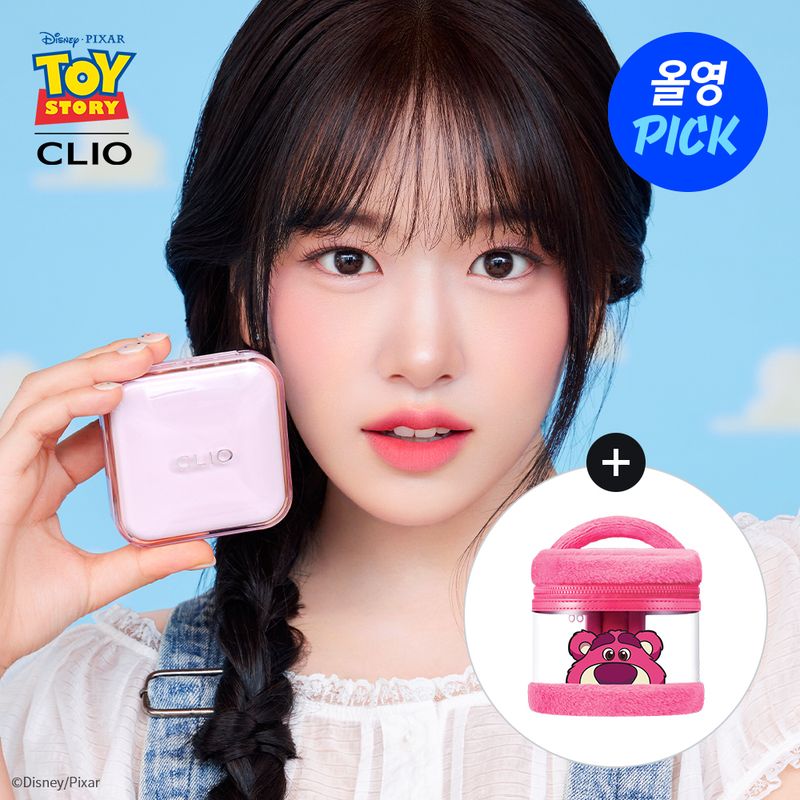 韓國 Olive Young 特別優惠套裝 -  [TOY STORY 玩具總動員]  CLIO KILL COVER MESH GLOW ESSENTIAL CUSHION SET (Latso Beach Bag)  皇牌長效貼服光彩奶油肌氣墊粉底 (勞蘇沙灘包)  ♡OLIVEYOUNG 